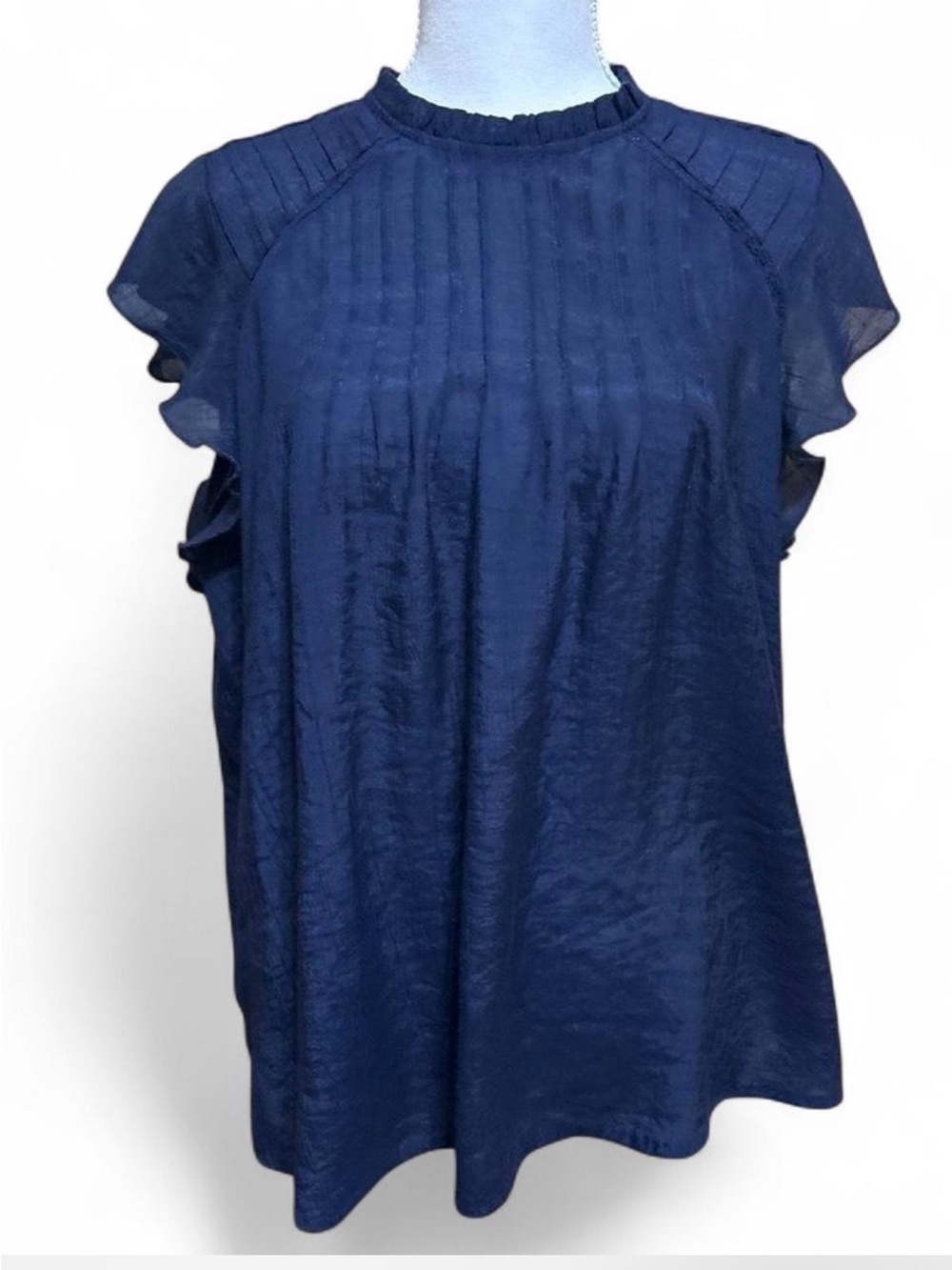 Nanette Lepore Navy Blue Ruffle Sleeve Blouse Top XL Keyhole Back